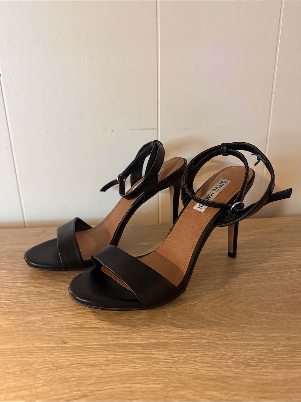 Steve Madden Black Open-Toe Stiletto Ankle Strap Sandals